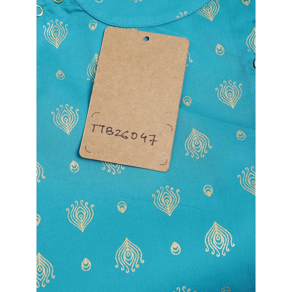 Tiber Taber 100% Viscose Woven Sleeveless Morpankh Dhoti Kurta Set - Blue