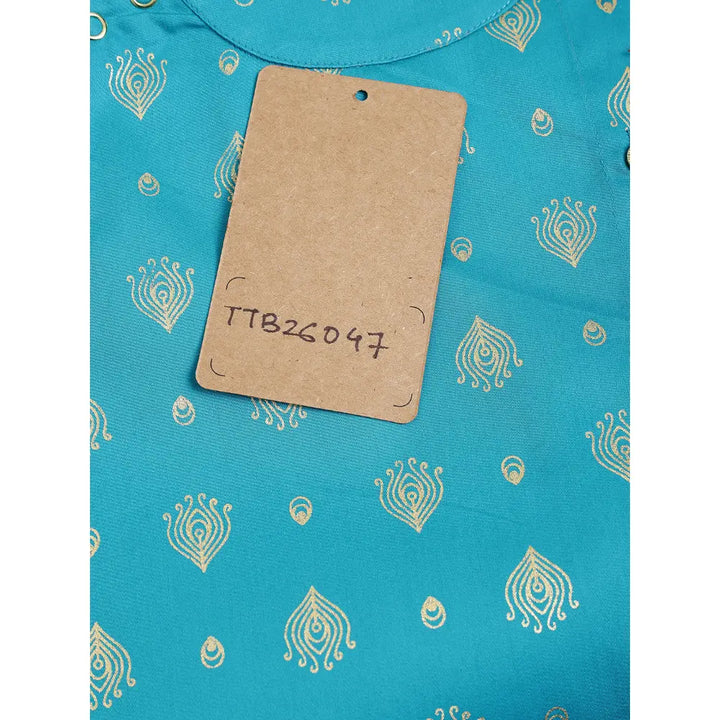 Tiber Taber 100% Viscose Woven Sleeveless Morpankh Dhoti Kurta Set - Blue