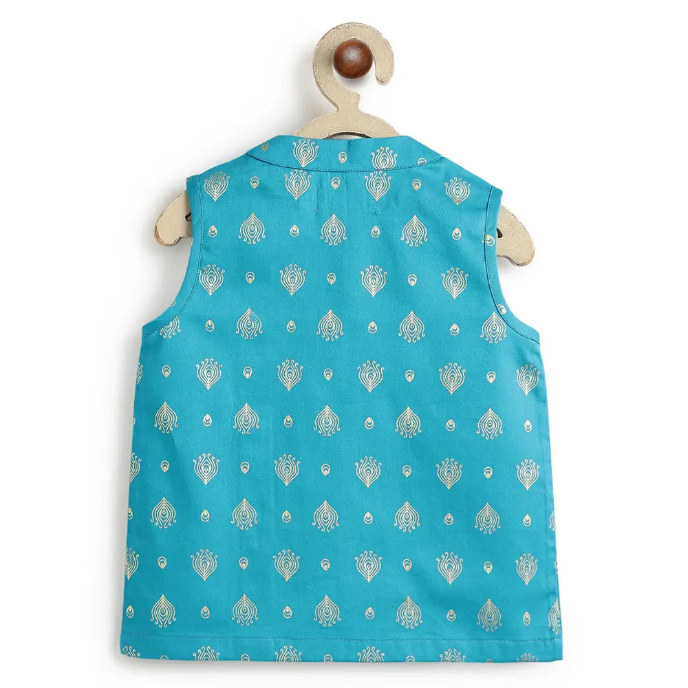 Tiber Taber 100% Viscose Woven Sleeveless Morpankh Dhoti Kurta Set - Blue