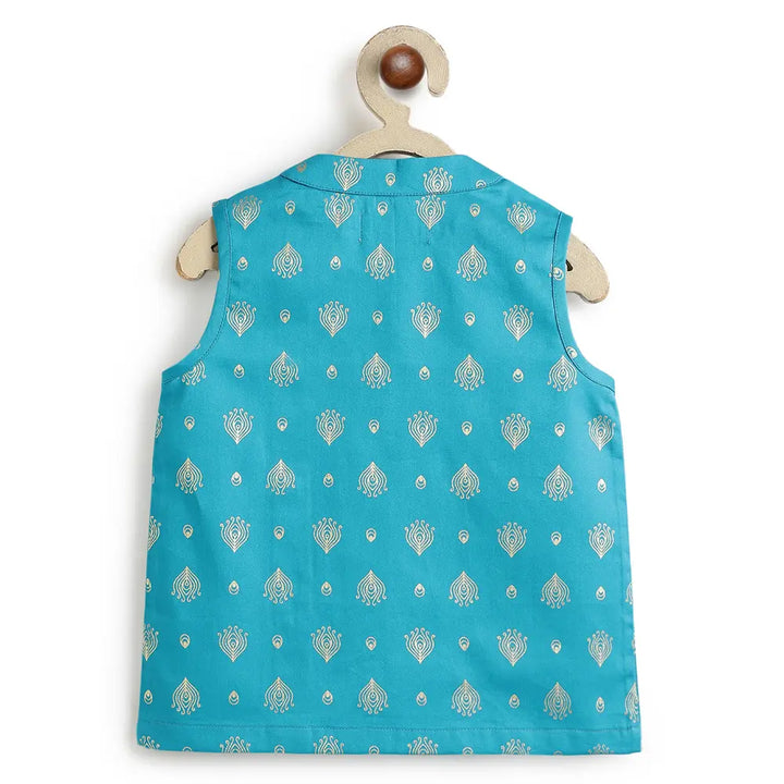 Tiber Taber 100% Viscose Woven Sleeveless Morpankh Dhoti Kurta Set - Blue