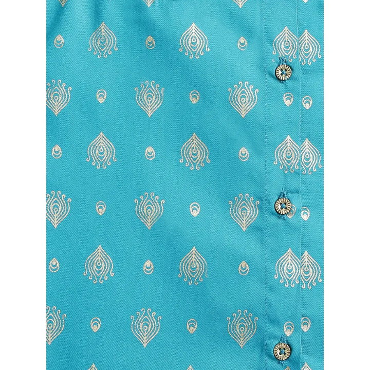 Tiber Taber 100% Viscose Woven Sleeveless Morpankh Dhoti Kurta Set - Blue