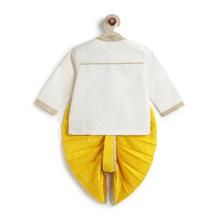 Tiber Taber Cotton Woven Fulll Sleeves Embroidered Marigold Bloom Dhoti Set - Cream