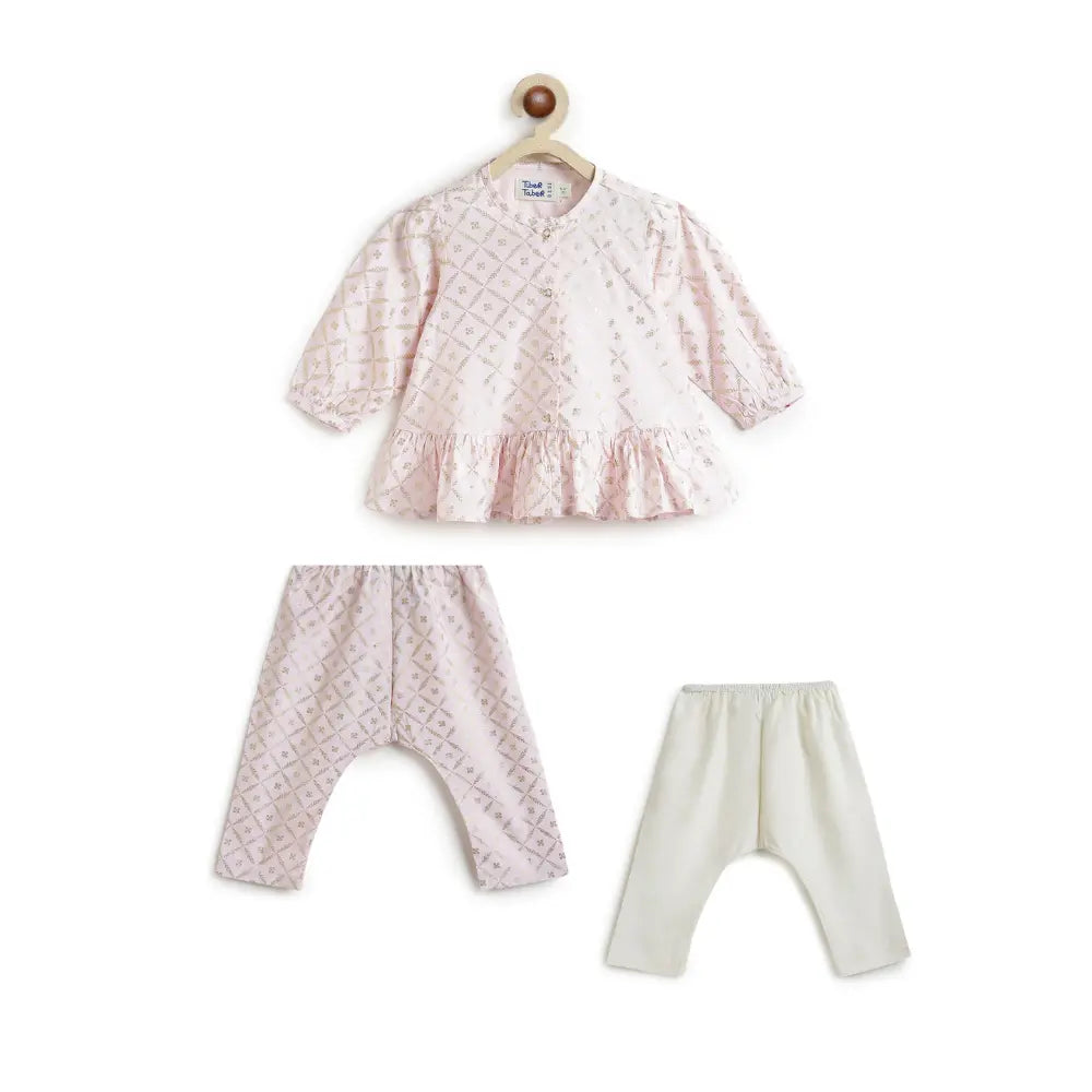 Tiber Taber 100% Viscose Woven Full Sleeves Top Set - Pink