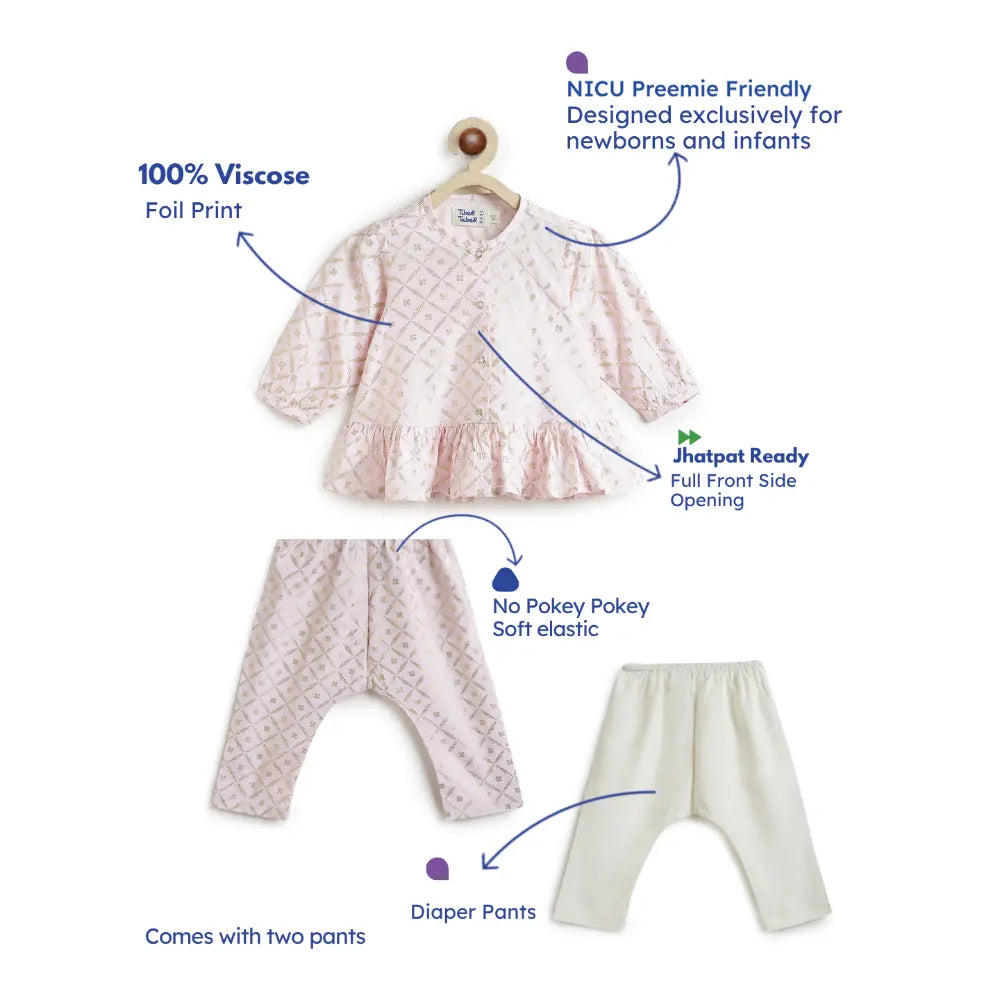 Tiber Taber 100% Viscose Woven Full Sleeves Top Set - Pink