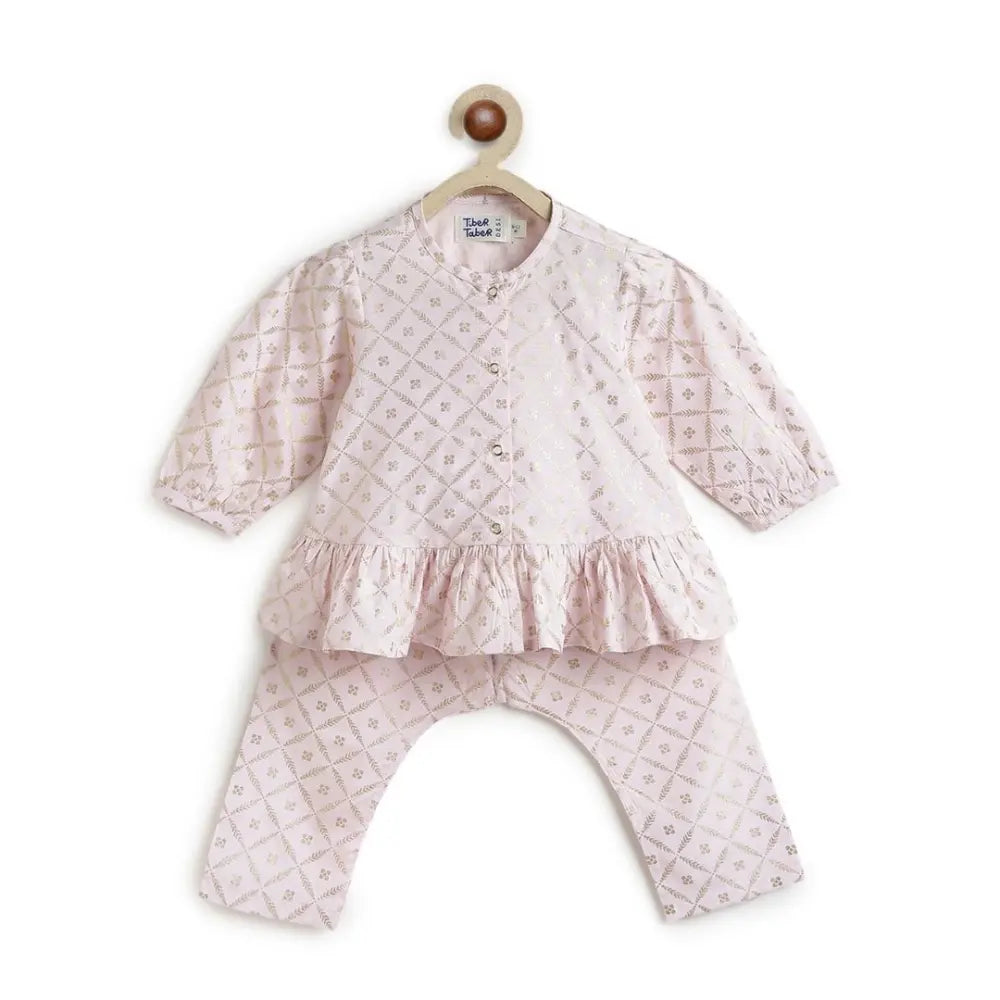Tiber Taber 100% Viscose Woven Full Sleeves Top Set - Pink