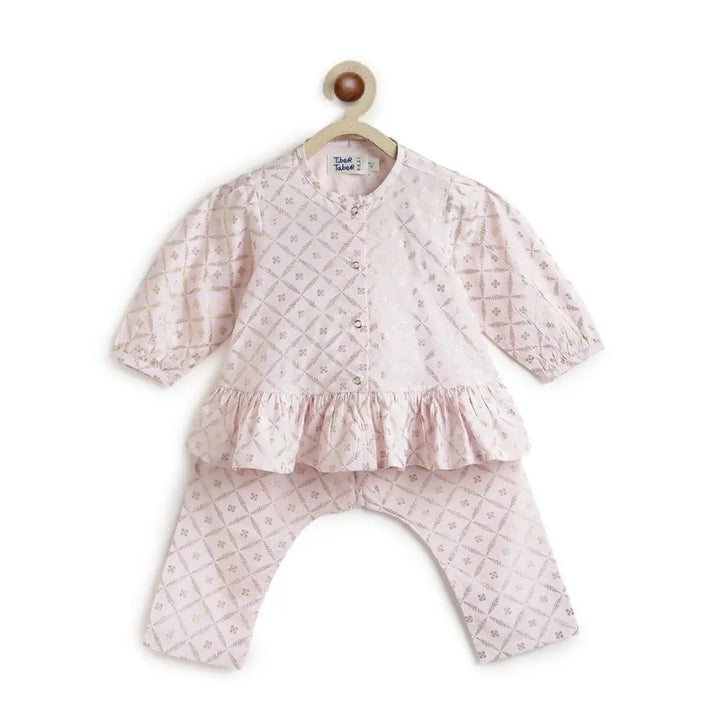 Tiber Taber 100% Viscose Woven Full Sleeves Top Set - Pink