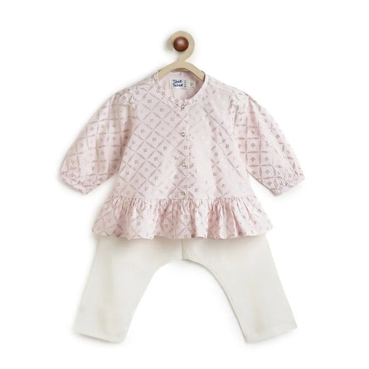 Tiber Taber 100% Viscose Woven Full Sleeves Top Set - Pink