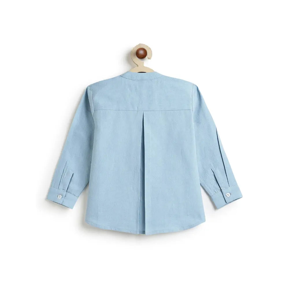 Tiber Taber Cotton Woven Full Sleeves Duck Embroidered Shirt - Blue