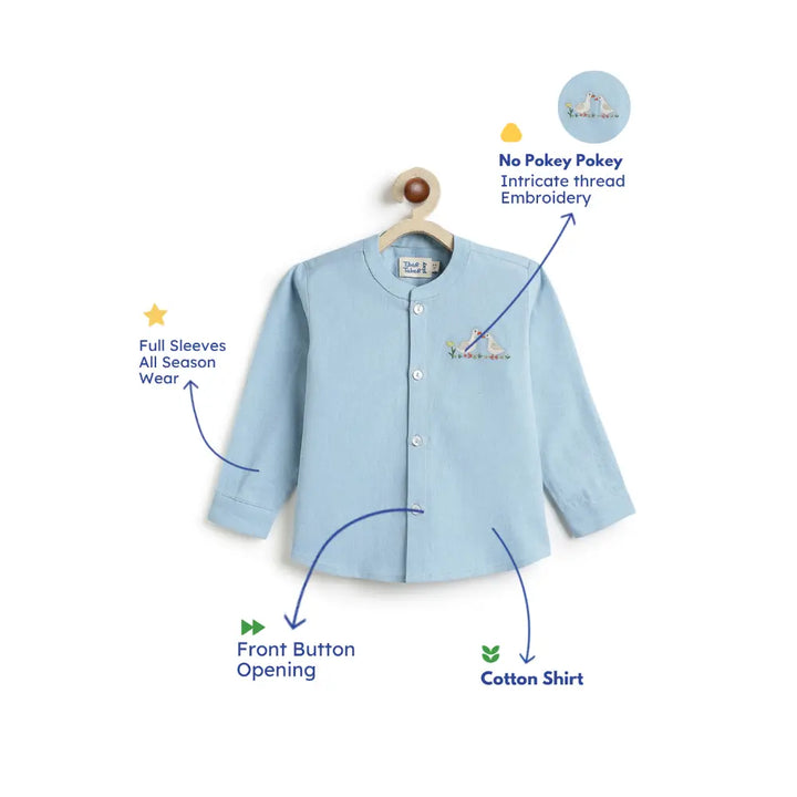 Tiber Taber Cotton Woven Full Sleeves Duck Embroidered Shirt - Blue