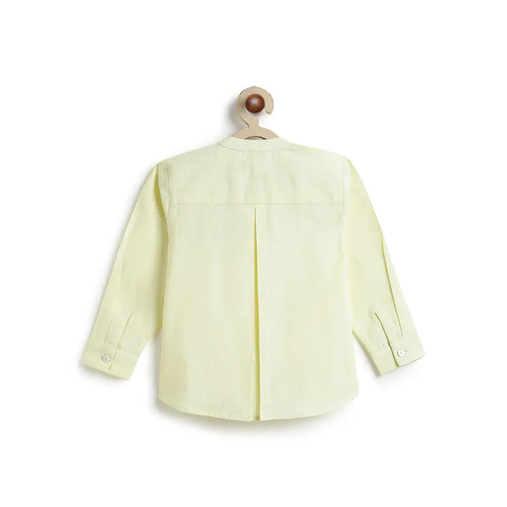 Tiber Taber Cotton Woven Full Sleeves Hen Embroidered Shirt - Yellow