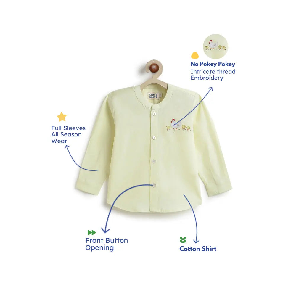 Tiber Taber Cotton Woven Full Sleeves Hen Embroidered Shirt - Yellow