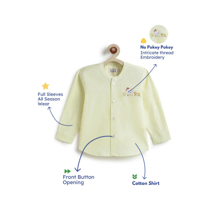 Tiber Taber Cotton Woven Full Sleeves Hen Embroidered Shirt - Yellow