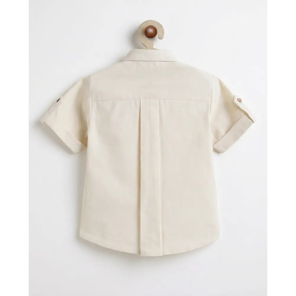 Tiber Taber Cotton Woven Full Sleeves Jungle Embroidered  Shirt - Cream