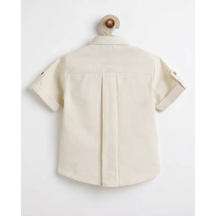 Tiber Taber Cotton Woven Full Sleeves Jungle Embroidered  Shirt - Cream