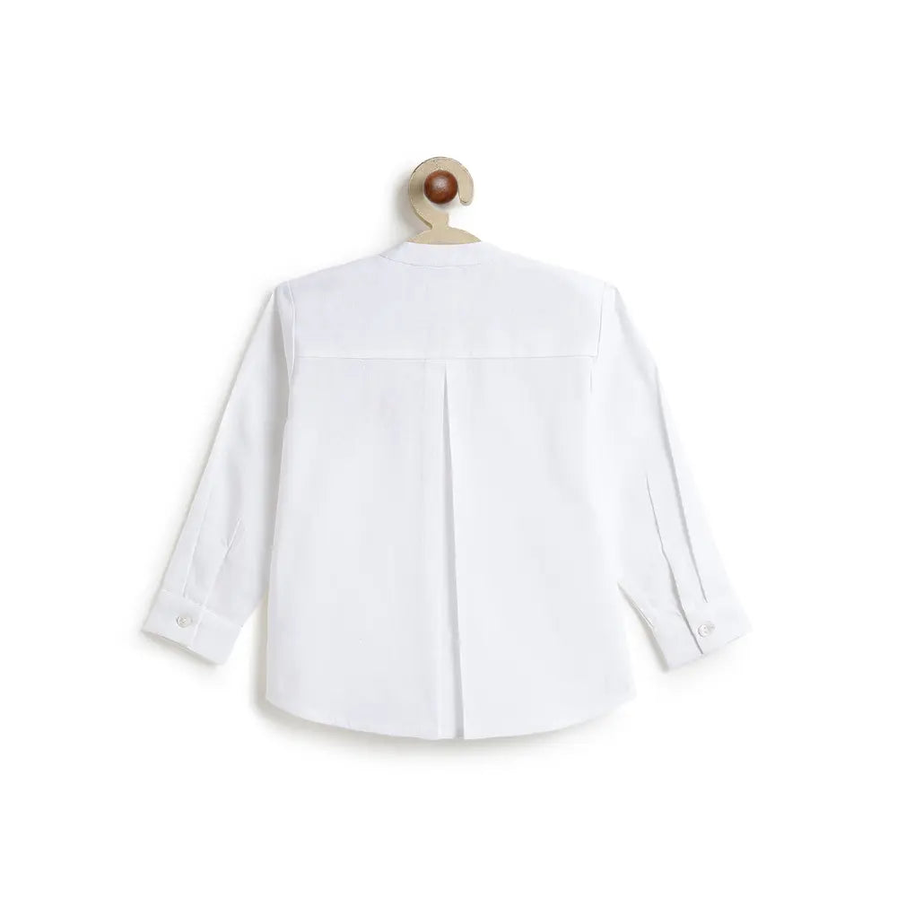 Tiber Taber Cotton Woven Full Sleeves Rabbit Embroidered Shirt - White