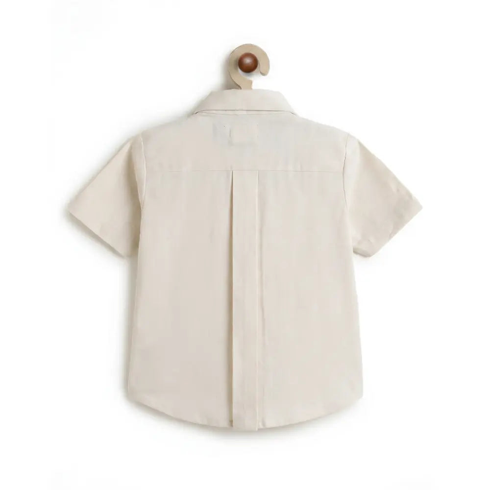 Tiber Taber Cotton Woven Half Sleeves Embroidered Seaside Treasure Co-ord Set - Cream