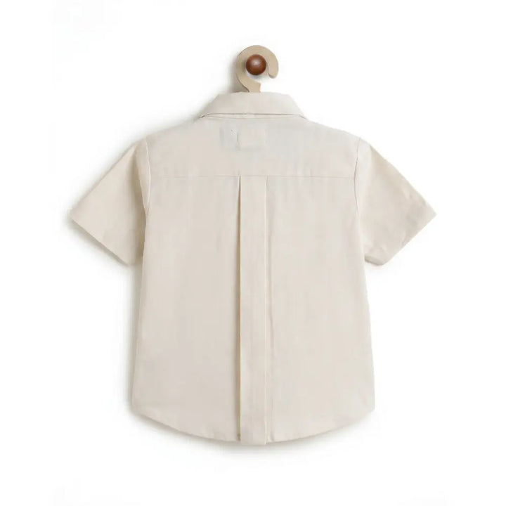 Tiber Taber Cotton Woven Half Sleeves Embroidered Seaside Treasure Co-ord Set - Cream