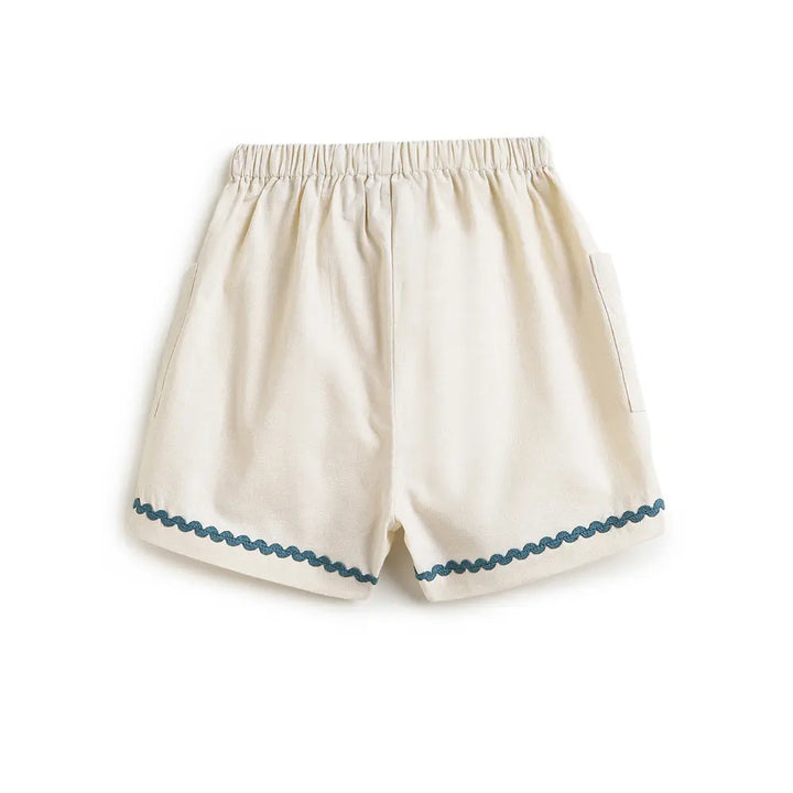 Tiber Taber Cotton Woven Half Sleeves Embroidered Seaside Treasure Co-ord Set - Cream