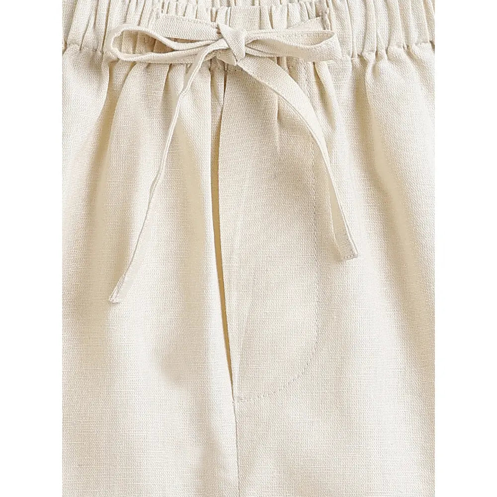 Tiber Taber Cotton Woven Half Sleeves Embroidered Seaside Treasure Co-ord Set - Cream