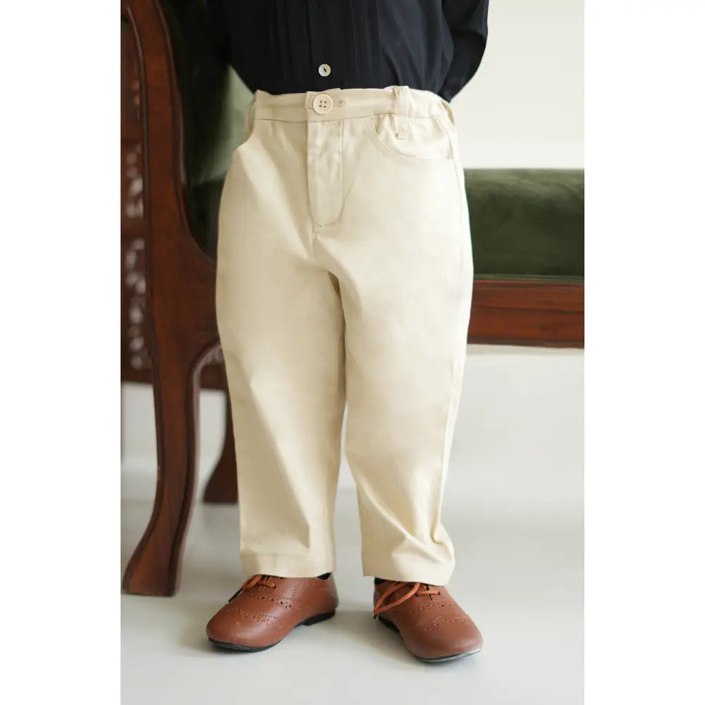 Tiber Taber 100% Cotton Woven Classic Formal Pant - Cream