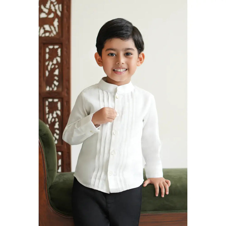 Tiber Taber 100% Cotton Woven Full Sleeves  Shirt - White