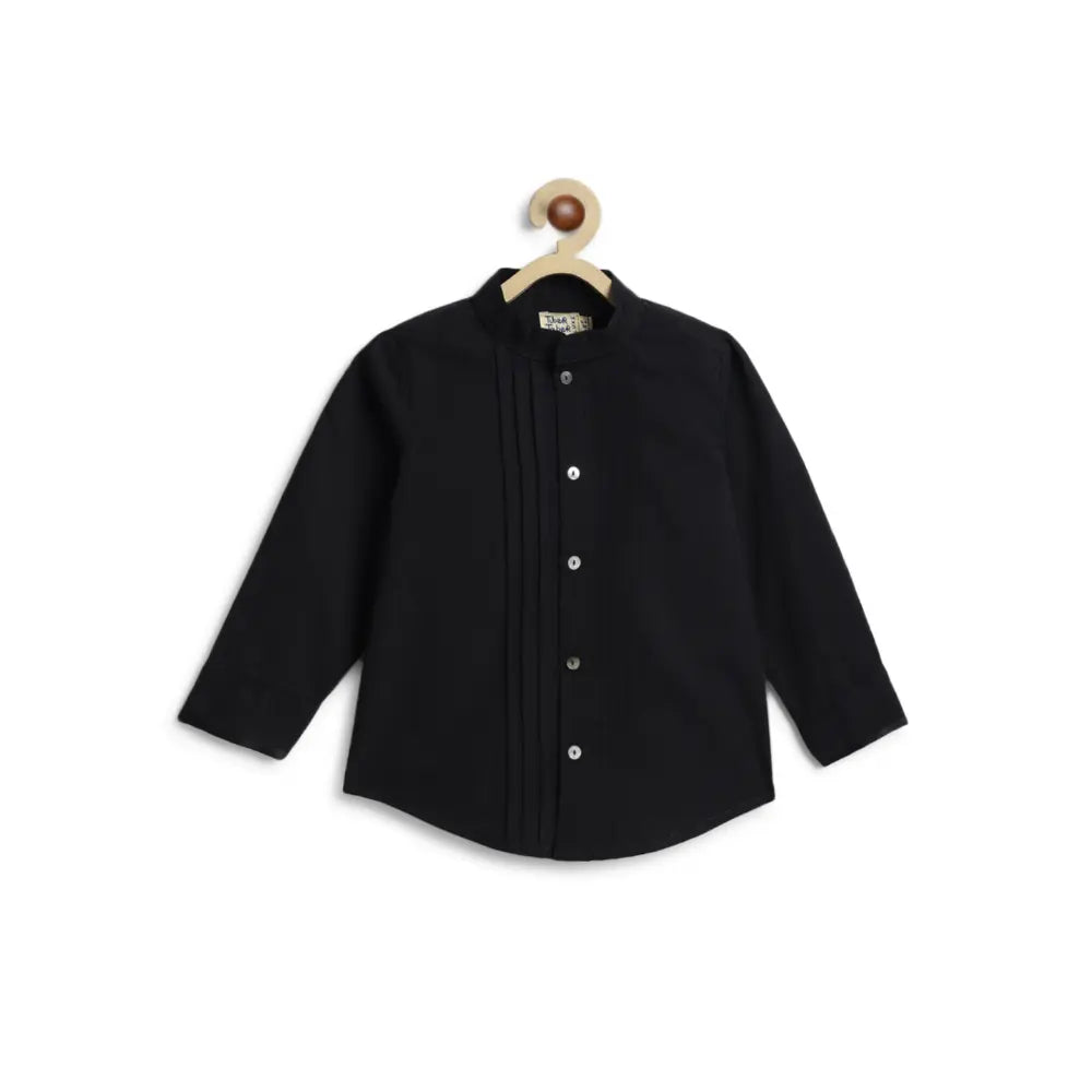 Tiber Taber 100% Cotton Woven Full Sleeves  Shirt - Black