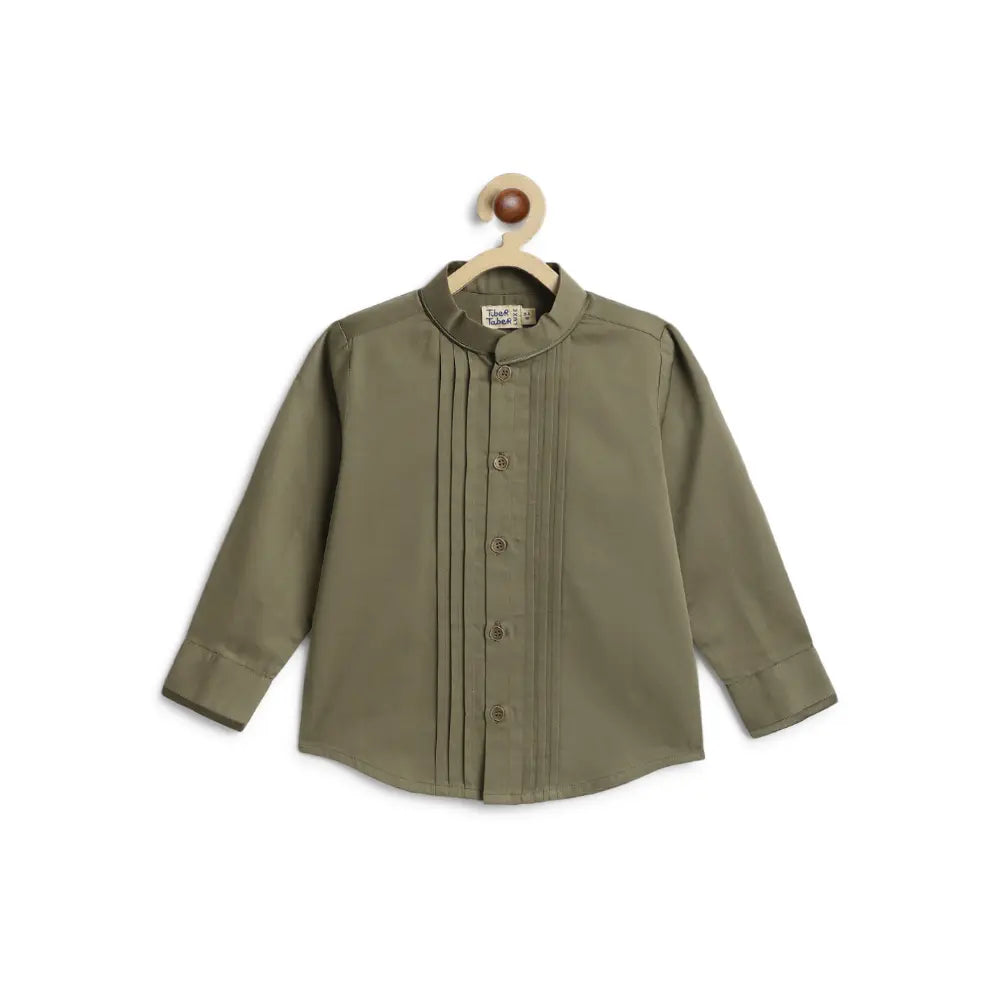 Tiber Taber 100% Cotton Woven Full Sleeves Shirt - Olive
