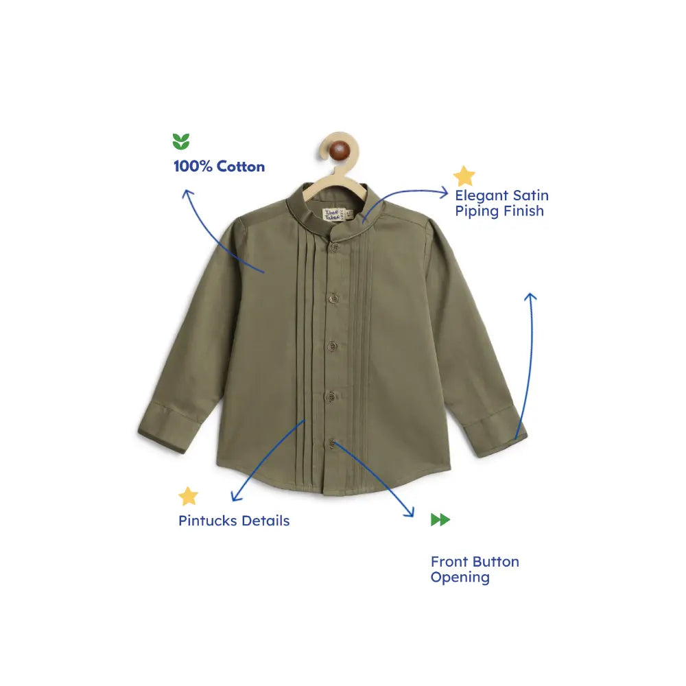 Tiber Taber 100% Cotton Woven Full Sleeves Shirt - Olive