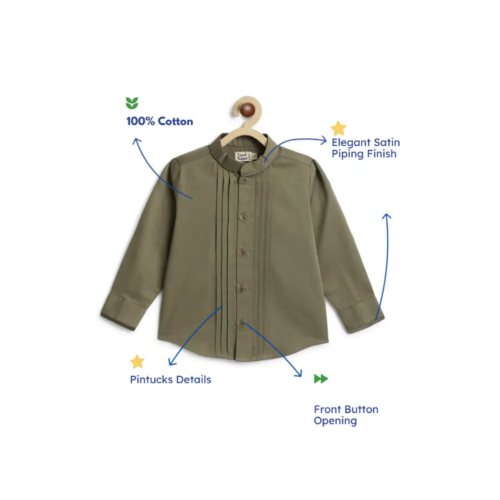 Tiber Taber 100% Cotton Woven Full Sleeves Shirt - Olive