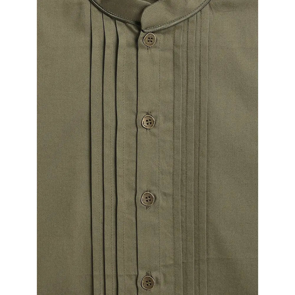 Tiber Taber 100% Cotton Woven Full Sleeves Shirt - Olive