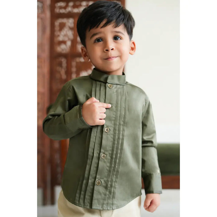 Tiber Taber 100% Cotton Woven Full Sleeves Shirt - Olive