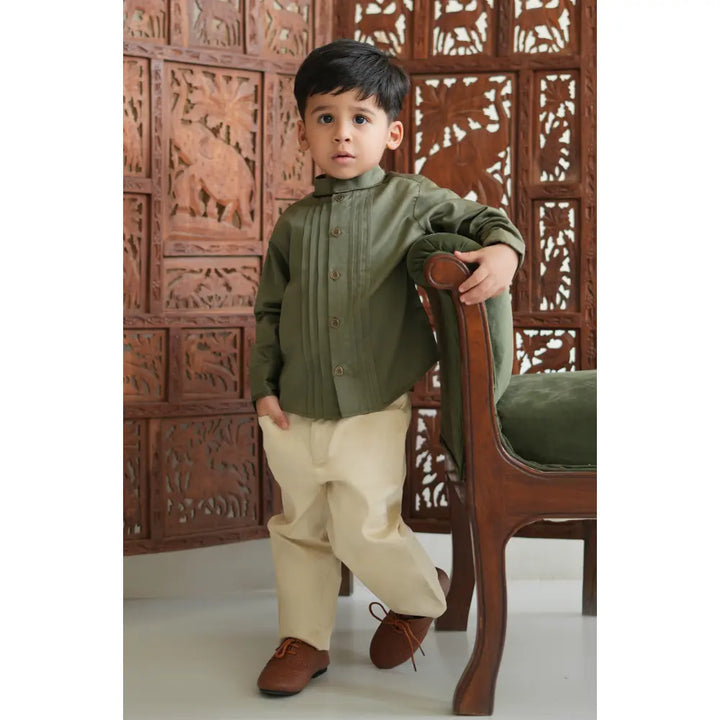 Tiber Taber 100% Cotton Woven Full Sleeves Shirt - Olive