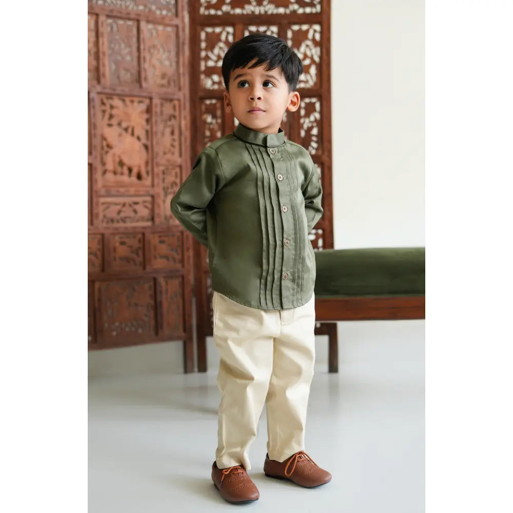 Tiber Taber 100% Cotton Woven Full Sleeves Shirt - Olive