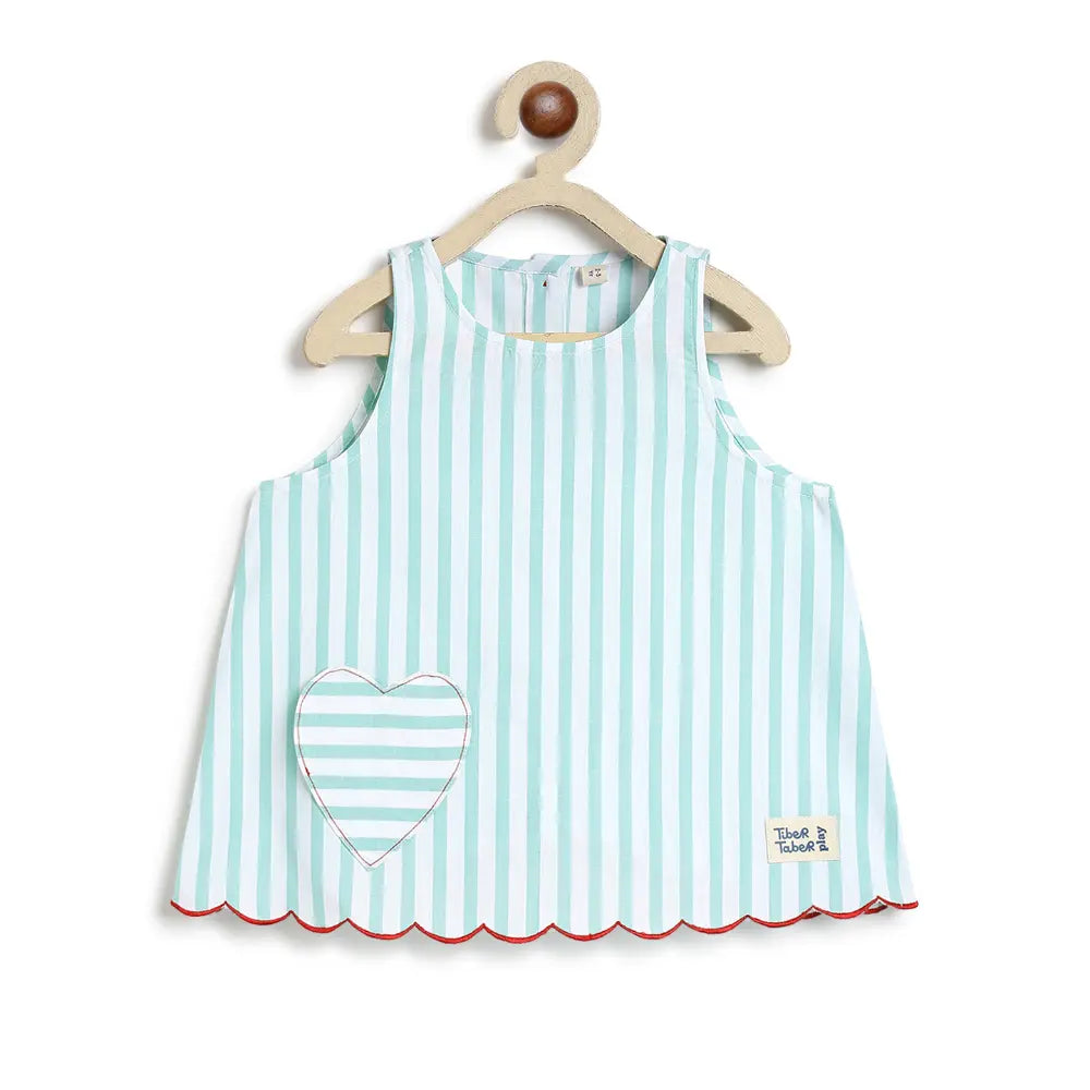 Tiber Taber 100% Cotton Green Woven Sleeveless Top