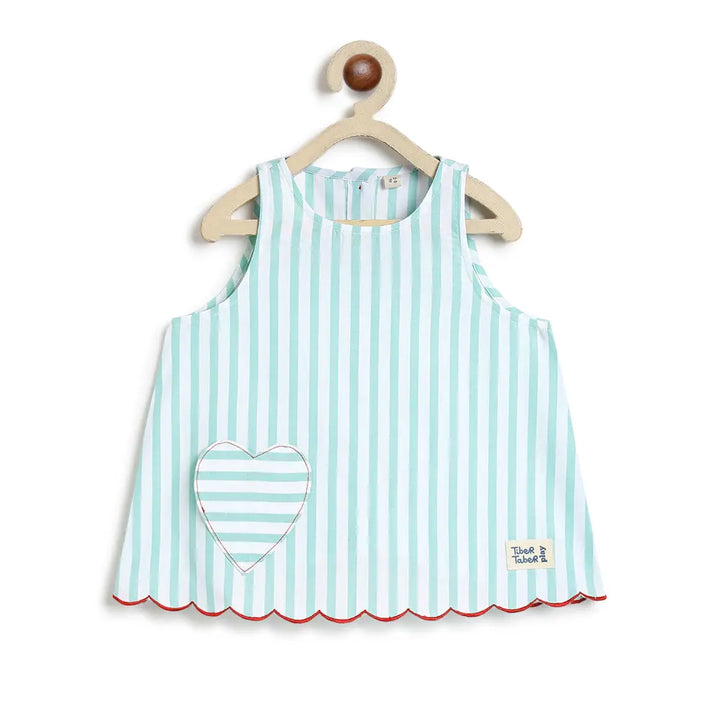 Tiber Taber 100% Cotton Green Woven Sleeveless Top