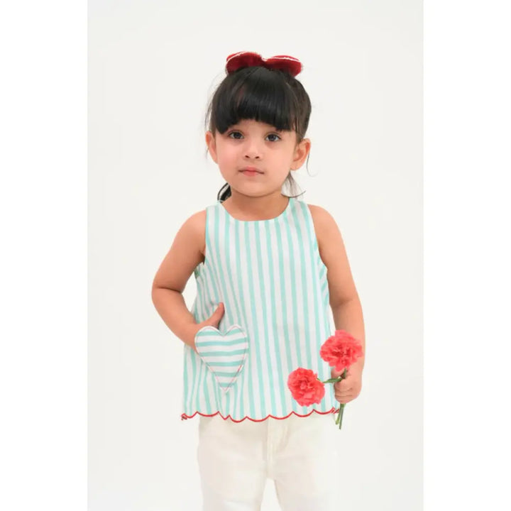 Tiber Taber 100% Cotton Green Woven Sleeveless Top