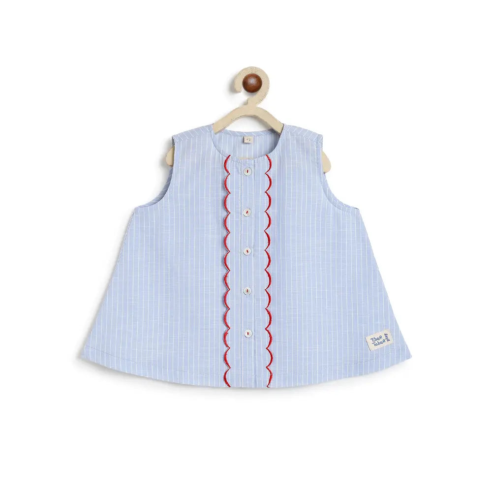 Tiber Taber 100% Cotton Blue Woven Sleeveless Top