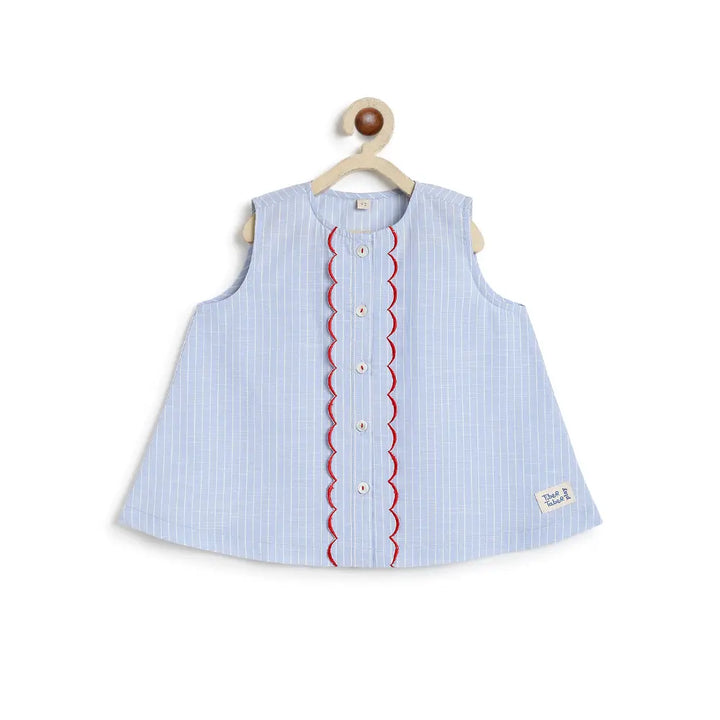 Tiber Taber 100% Cotton Blue Woven Sleeveless Top