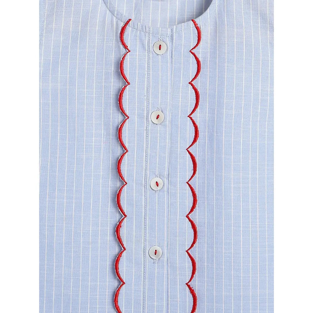 Tiber Taber 100% Cotton Blue Woven Sleeveless Top