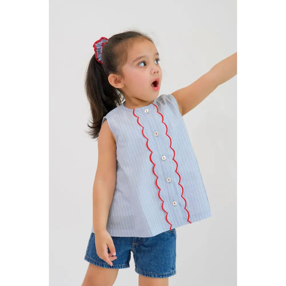 Tiber Taber 100% Cotton Blue Woven Sleeveless Top