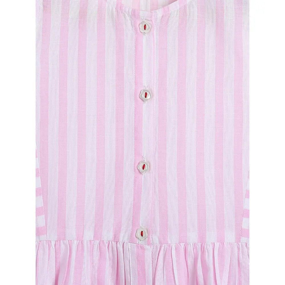 Tiber Taber 100% Cotton Pink Woven Sleeveless Bow Candy Stripe Peplum Top