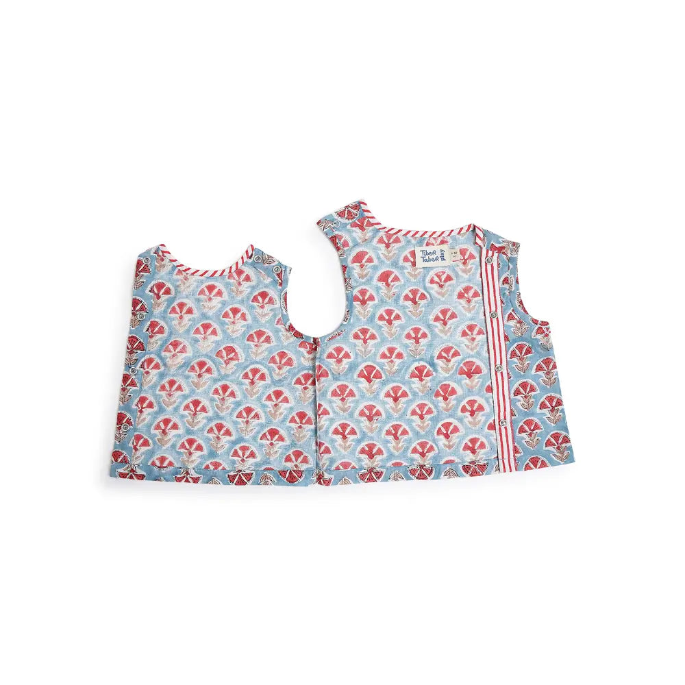 Tiber Taber 100% Cotton Woven Half Sleeves Block Print Jhabla Set - Blue