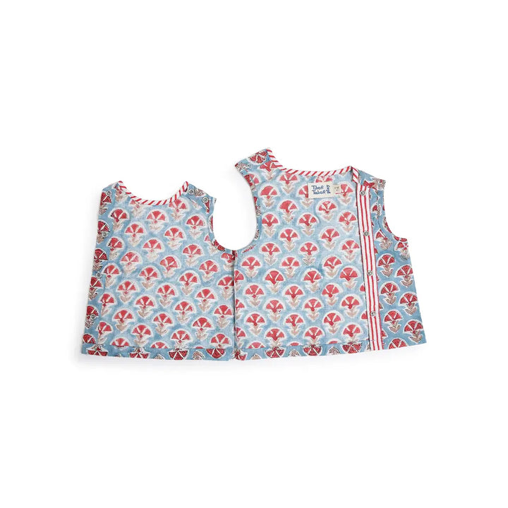 Tiber Taber 100% Cotton Woven Half Sleeves Block Print Jhabla Set - Blue
