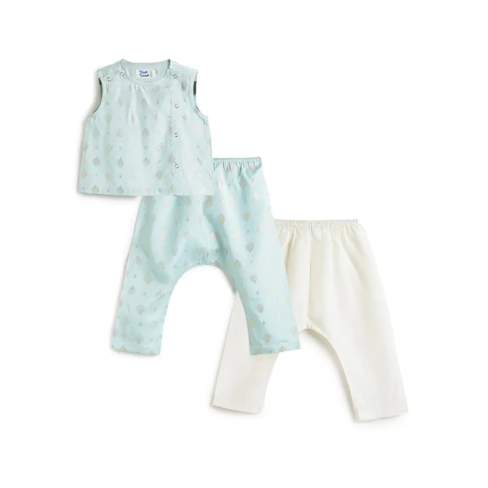 Tiber Taber 100% Viscose Woven Half Sleeves Festive Jhabla Set - Blue