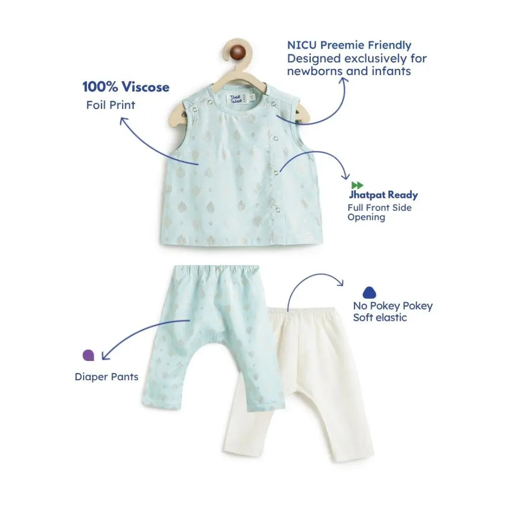 Tiber Taber 100% Viscose Woven Half Sleeves Festive Jhabla Set - Blue