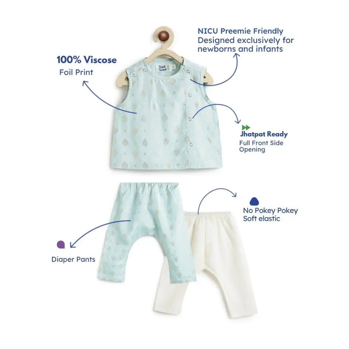 Tiber Taber 100% Viscose Woven Half Sleeves Festive Jhabla Set - Blue