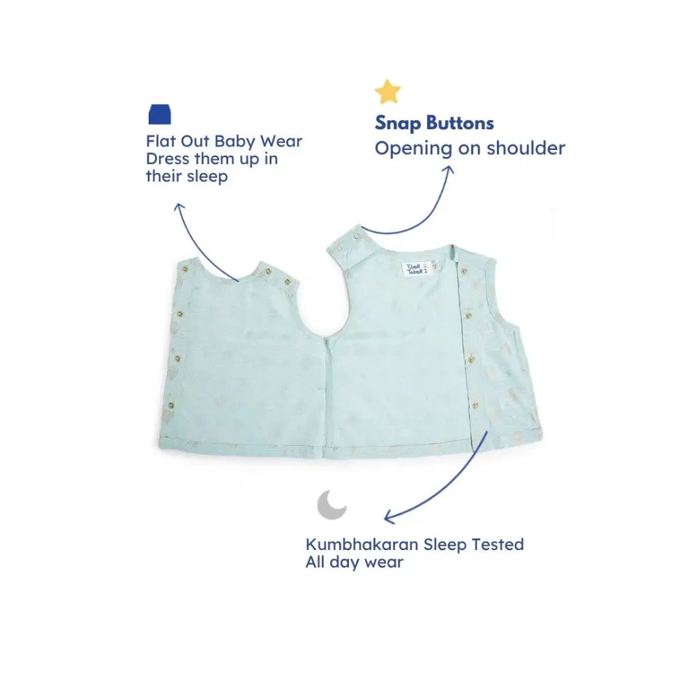 Tiber Taber 100% Viscose Woven Half Sleeves Festive Jhabla Set - Blue