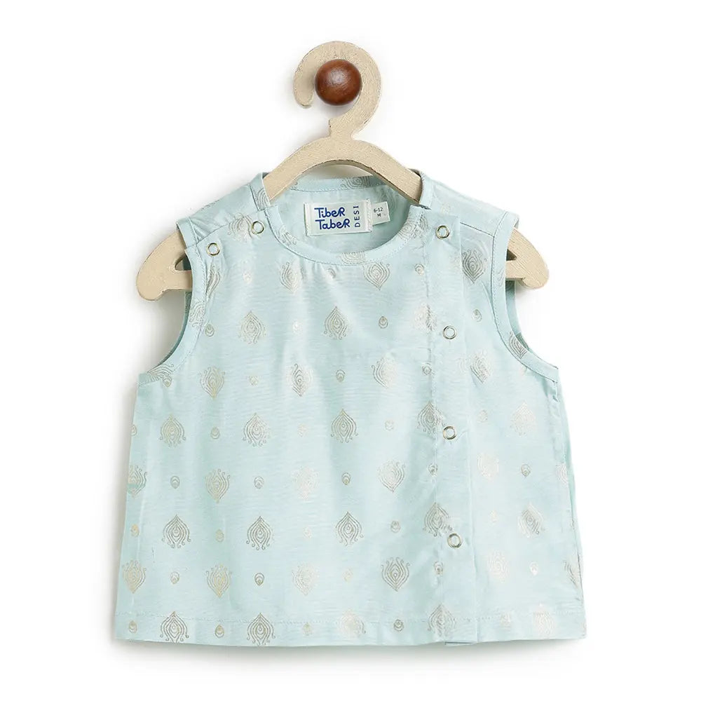Tiber Taber 100% Viscose Woven Half Sleeves Festive Jhabla Set - Blue
