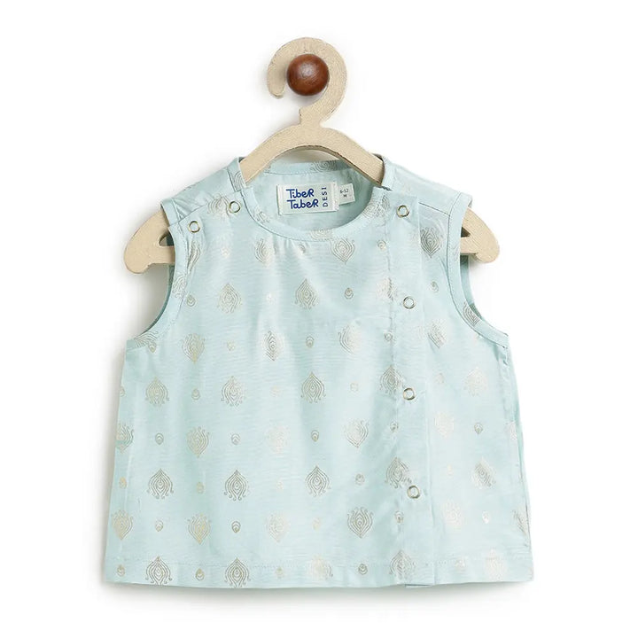 Tiber Taber 100% Viscose Woven Half Sleeves Festive Jhabla Set - Blue