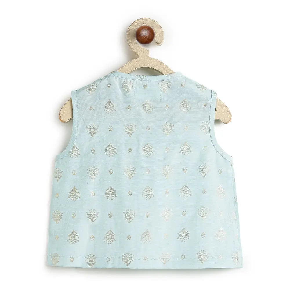 Tiber Taber 100% Viscose Woven Half Sleeves Festive Jhabla Set - Blue